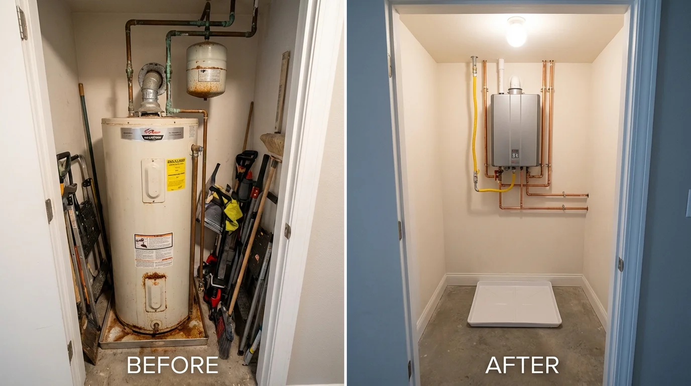 Tank water heater versus wall-mounted tankless unit comparison for Sandy, UT homeowners