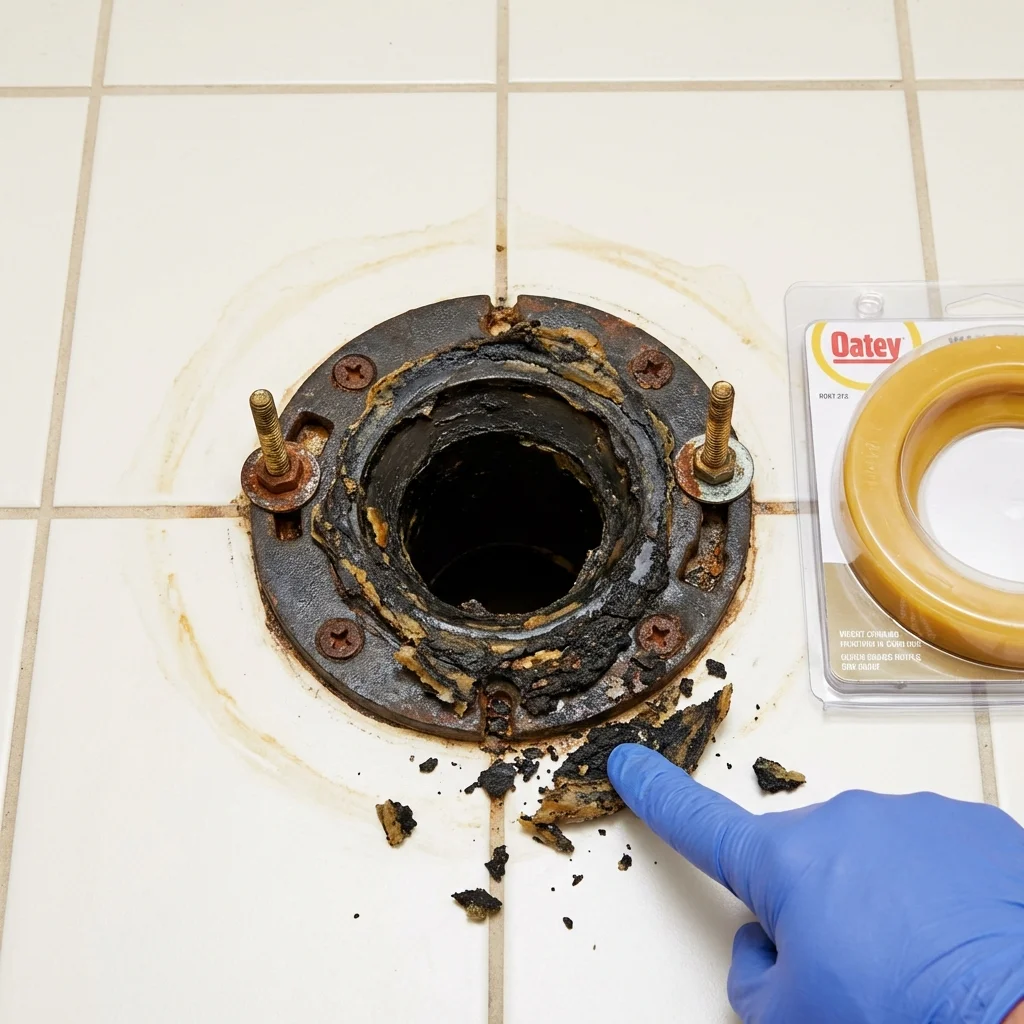 Failed wax ring showing water seepage at the base of a toilet in a Sandy, UT home